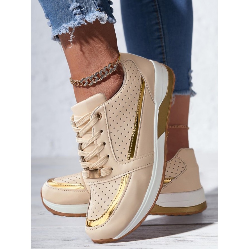 Casual Plain Breathable Lace-Up Flat Heel Chunky Trainers Hollow Out Casual Plain Breathable Lace-Up Flat Heel Chunky Trainers Hollow Out